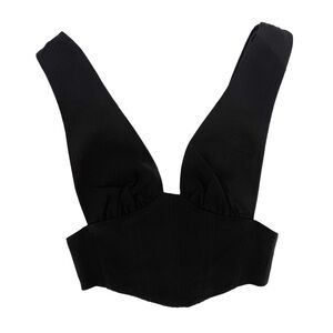 NWT Playing with Feelings Cropped Black Corset Top Deep V Neck Zip Back, XS